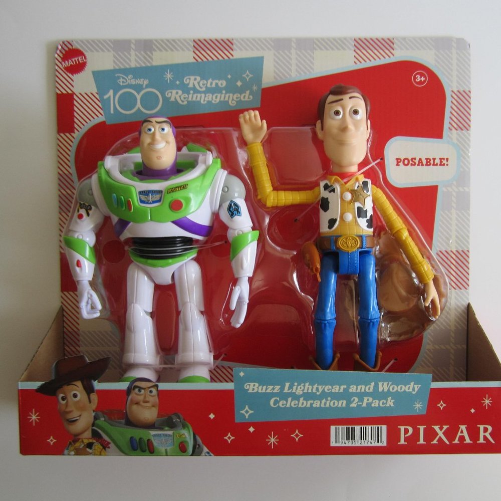 Disney 100 Retro Buzz Lightyear and Woody Mattel Celebration 2 Pack Posable